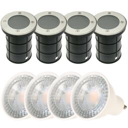 CGC Lighting 'Meadow' Four Round Large With Bulbs Stainless Steel Inground Or Decking Lights in Silver - thumbnail 5