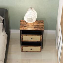 Wyld Haus Lamilu Vesa Set of 2 Rustic Brown Industrial Bedside Tables 2 Drawers - thumbnail 8