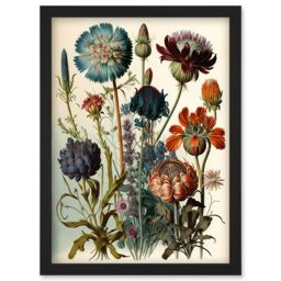 Artery8 Vintage Botanical Illustration Ernst Haeckel Inspired Plant Study Modern Watercolour Painting Artwork Framed Wall Art Print A4 in Black - thumbnail 1