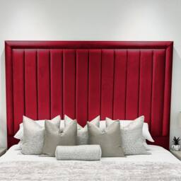 UK Bed Furniture Hampton Upholstered Bed Frame with 54-Inch Headboard - Slatted Base in Maroon - Size: Super King - thumbnail 3