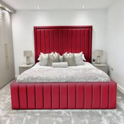 UK Bed Furniture Hampton Upholstered Bed Frame with 54-Inch Headboard - Slatted Base in Maroon - Size: Super King - thumbnail 2
