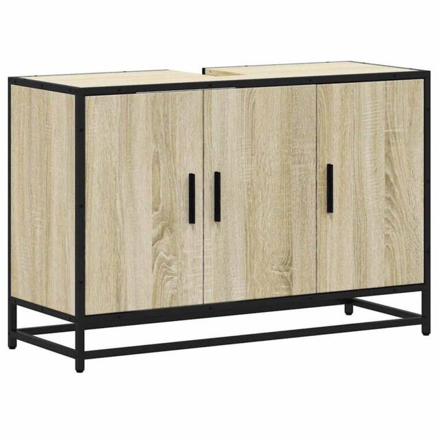 Berkfield Home Bathroom Sink Cabinet Sonoma Oak 90x33x60 cm Engineered Wood in Light Tan - Size: 90 x 33 x 60 cm - image 1
