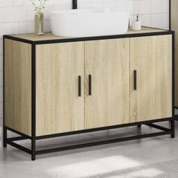 Berkfield Home Bathroom Sink Cabinet Sonoma Oak 90x33x60 cm Engineered Wood in Light Tan - Size: 90 x 33 x 60 cm - thumbnail 4