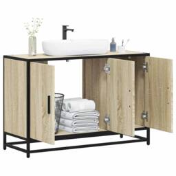 Berkfield Home Bathroom Sink Cabinet Sonoma Oak 90x33x60 cm Engineered Wood in Light Tan - Size: 90 x 33 x 60 cm - thumbnail 2