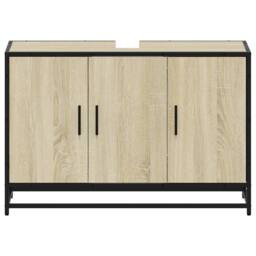 Berkfield Home Bathroom Sink Cabinet Sonoma Oak 90x33x60 cm Engineered Wood in Light Tan - Size: 90 x 33 x 60 cm - thumbnail 5