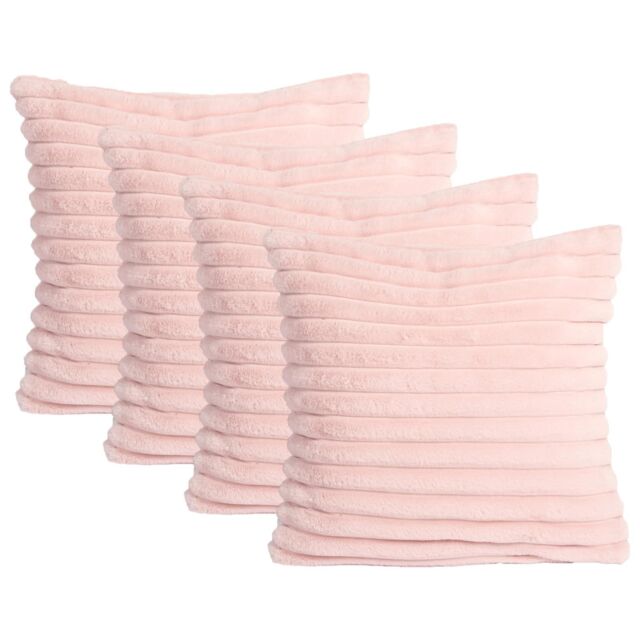 OHS 2 x Faux Fur Thick Rib Filled Cushion Covers in Pink - Size: 45 cm x 45 cm - image 1
