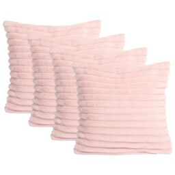 OHS 2 x Faux Fur Thick Rib Filled Cushion Covers in Pink - Size: 45 cm x 45 cm - thumbnail 1
