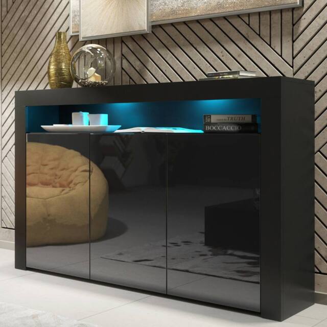 Mex Furniture LTD Sideboard Aether 155cm - Black with Gloss Doors & LED Lights - image 1
