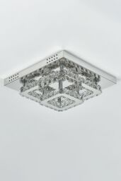 Living and Home 40x40cm Square Glamorous Crystal LED Ceiling Light in Silver - Size: 40x40 cm - thumbnail 4