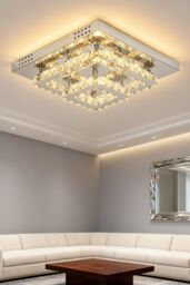 Living and Home 40x40cm Square Glamorous Crystal LED Ceiling Light in Silver - Size: 40x40 cm - thumbnail 1