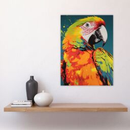 "Artery8 Wall Art Print Macaw Parrot Neon Orange Green On Teal Exotic Bird Artwork Vibrant Bold Bright Colourful Painting Poster - Size: W24"" x H32""" - thumbnail 4