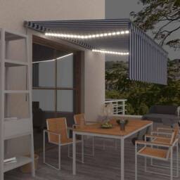 Berkfield Home Manual Retractable Awning with Blind&LED 4.5x3m Blue&White in Blue - thumbnail 2