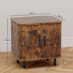 HOMCOM Nightstand with Sliding Doors & Metal Legs in Brown - thumbnail 3