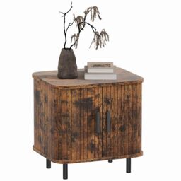 HOMCOM Nightstand with Sliding Doors & Metal Legs in Brown - thumbnail 2
