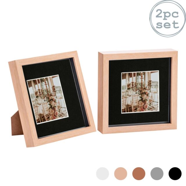 "Nicola Spring 3D Box Photo Frames - 8 x 8"" with 4 x 4"" Mount - Grey Mount - Pack of 2 in Light Brown" - image 1