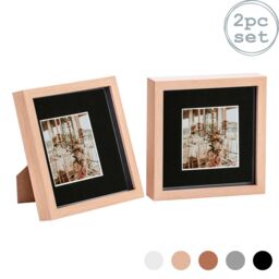 "Nicola Spring 3D Box Photo Frames - 8 x 8"" with 4 x 4"" Mount - Grey Mount - Pack of 2 in Light Brown" - thumbnail 1