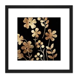 Artery8 Rose Gold Poppy Flower Botanicals Metallic Effect Foil on Black Style Floral Painting Square Wooden Framed Wall Art Print Picture 8X8 Inch - thumbnail 1