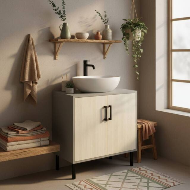 Wyld Haus Nabavi Natural Finish Under Sink Cabinet Double Doors Internal Shelf in Grey - image 1