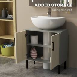 Wyld Haus Nabavi Natural Finish Under Sink Cabinet Double Doors Internal Shelf in Grey - thumbnail 6