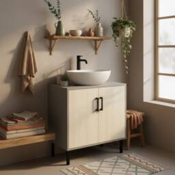 Wyld Haus Nabavi Natural Finish Under Sink Cabinet Double Doors Internal Shelf in Grey