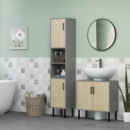 Wyld Haus Nabavi Natural Finish Under Sink Cabinet Double Doors Internal Shelf in Grey - thumbnail 3