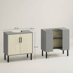 Wyld Haus Nabavi Natural Finish Under Sink Cabinet Double Doors Internal Shelf in Grey - thumbnail 4