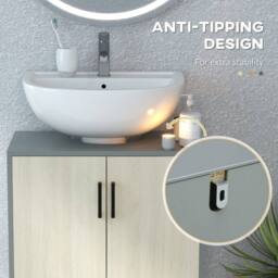 Wyld Haus Nabavi Natural Finish Under Sink Cabinet Double Doors Internal Shelf in Grey - thumbnail 7