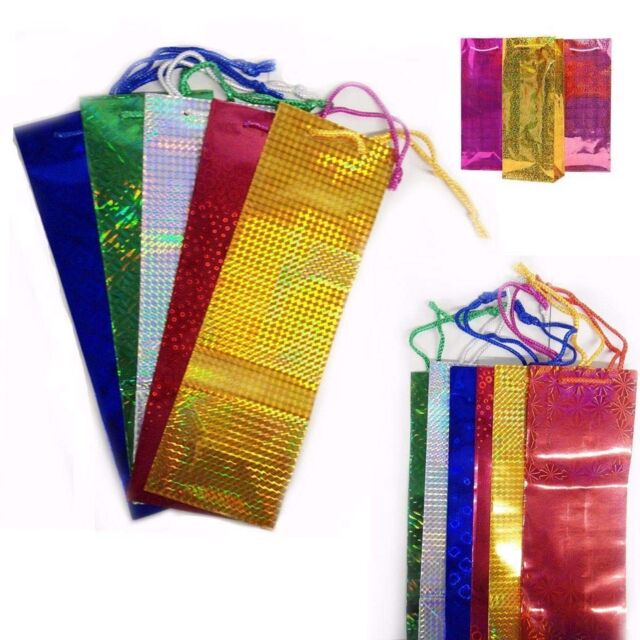 Shatchi Assorted Holographic Bags Wine Bottle Holder Christmas Xmas Gifts Wrap -50pcs - image 1