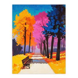 "Artery8 Park Bench Colourful Tree Path Vibrant Landscape Wall Art Print - Size: W12"" x H16""" - thumbnail 1