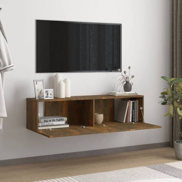 Berkfield Home TV Wall Cabinet Smoked Oak 120x30x30 cm Engineered Wood in Brown - Size: 120 x 30 x 30 cm