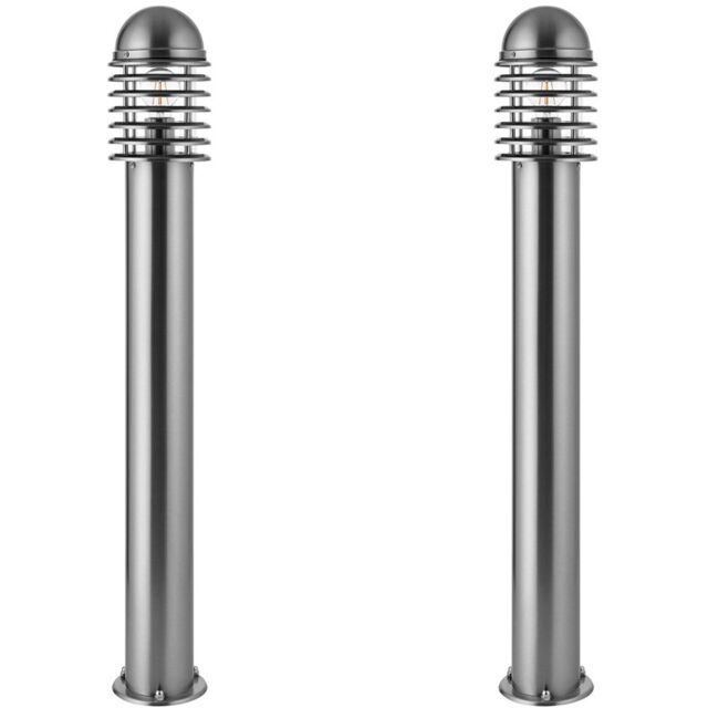 Loops 2 PACK 1m Outdoor Post Bollard Light Polished Steel Vandal Proof Pathway Lamp in Metallics - image 1
