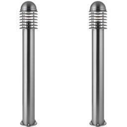 Loops 2 PACK 1m Outdoor Post Bollard Light Polished Steel Vandal Proof Pathway Lamp in Metallics - thumbnail 1