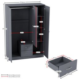 Home Discount Vida Designs 4Pc Bedroom Set 2x3Bedside, 4 Drawer, 3Dr Mirror Wardrobe in Grey - thumbnail 7