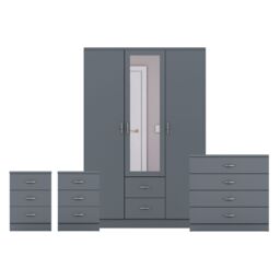 Home Discount Vida Designs 4Pc Bedroom Set 2x3Bedside, 4 Drawer, 3Dr Mirror Wardrobe in Grey - thumbnail 8