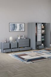 Home Discount Vida Designs 4Pc Bedroom Set 2x3Bedside, 4 Drawer, 3Dr Mirror Wardrobe in Grey - thumbnail 2