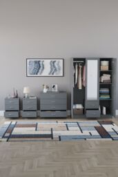 Home Discount Vida Designs 4Pc Bedroom Set 2x3Bedside, 4 Drawer, 3Dr Mirror Wardrobe in Grey - thumbnail 3