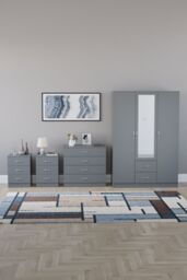 Home Discount Vida Designs 4Pc Bedroom Set 2x3Bedside, 4 Drawer, 3Dr Mirror Wardrobe in Grey - thumbnail 4