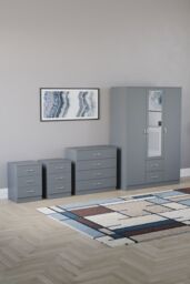 Home Discount Vida Designs 4Pc Bedroom Set 2x3Bedside, 4 Drawer, 3Dr Mirror Wardrobe in Grey