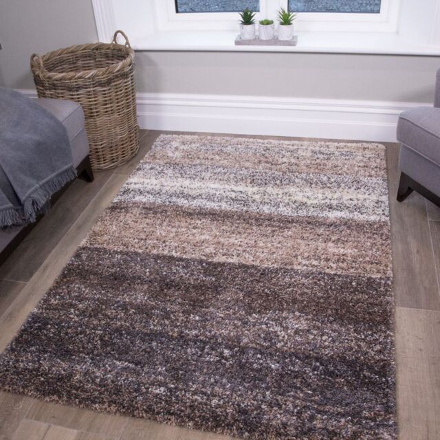 Kukoon Neutral Beige Striped Mottled Shaggy Rug in Light Beige - Size: 60 cm x 110 cm - image 1