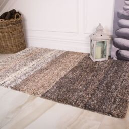 Kukoon Neutral Beige Striped Mottled Shaggy Rug in Light Beige - Size: 60 cm x 110 cm - thumbnail 3
