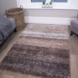 Kukoon Neutral Beige Striped Mottled Shaggy Rug in Light Beige - Size: 60 cm x 110 cm - thumbnail 1