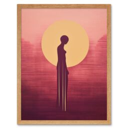 "Artery8 Wall Art Print Sunrise Solitude Minimalist Artwork Plum Pink Gold African Woman Silhouette in Golden Sun Halo Art Framed - Size: W12"" x H16""" - thumbnail 1