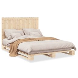 Berkfield Home Bed Frame without Mattress with Headboard 140x200 cm Solid Wood in Brown - thumbnail 2