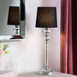 Wyld and Coco Table Lamp - Silver Carved Metal Base Black Empire Shade Glass Accents