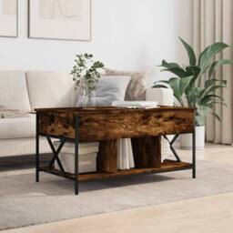 Berkfield Home Coffee Table Smoked Oak 100x55x50 cm Engineered Wood & Metal in Brown - Size: 100 x 55 x 50 cm - thumbnail 3