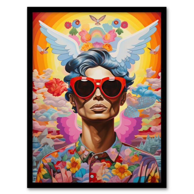 "Artery8 Multicoloured Magnificent Maximalist Modern Day Greek God Hermes Art Print Framed Poster Wall Decor in Black - Size: W12"" x H16""" - image 1