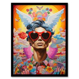 "Artery8 Multicoloured Magnificent Maximalist Modern Day Greek God Hermes Art Print Framed Poster Wall Decor in Black - Size: W12"" x H16""" - thumbnail 1
