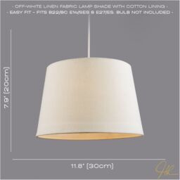 Happy Homewares Contemporary Off-White Linen Fabric Drum Lampshade with Cotton Inner in White - Size: 12 inches - thumbnail 6