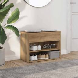 Berkfield Home Shoe Bench Artisan Oak 60x30x45 cm Engineered Wood in Brown - Size: 60 x 30 x 45 cm - thumbnail 2