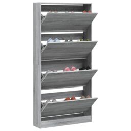 Berkfield Home Shoe Cabinet with 4 Flip-Drawers Grey Sonoma 80x21x163.5 cm - thumbnail 4